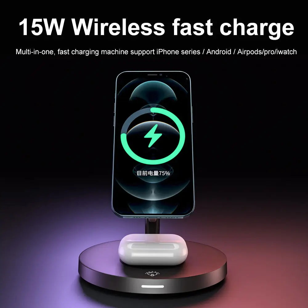 4 in 1Wireless charger for iphone 16 15 pro max magnetic phone charger holder for iwatch airpods pro 2 3 4 with LED Night Light