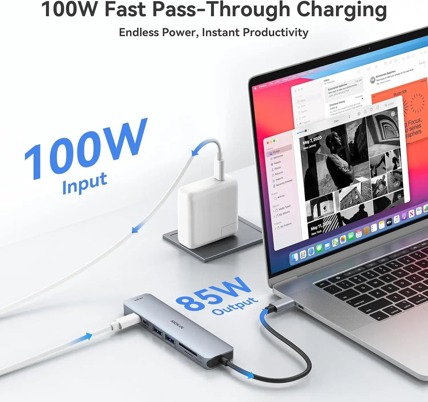 USB-C Hub,7 in 1 USB C to 4K60Hz HDMI Splitter,MOKiN Hub Type C to USB Adapter,Docking Station with 3*USB Port,SD&TF,for laptops