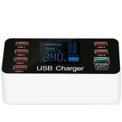 A9 65W 8-Port USB PD Charger 4USB-A+4USB-C PD Fast Charging Desktop Charging Station EU Plug US Plug with 1.2M Long AC Cable