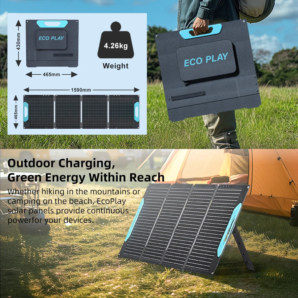 ECOPLAY 100W Flexible Solar Panels Outdoor Emergency Power Supply IP65 Waterproof Portable Folding Bag for RV Camping Fishing