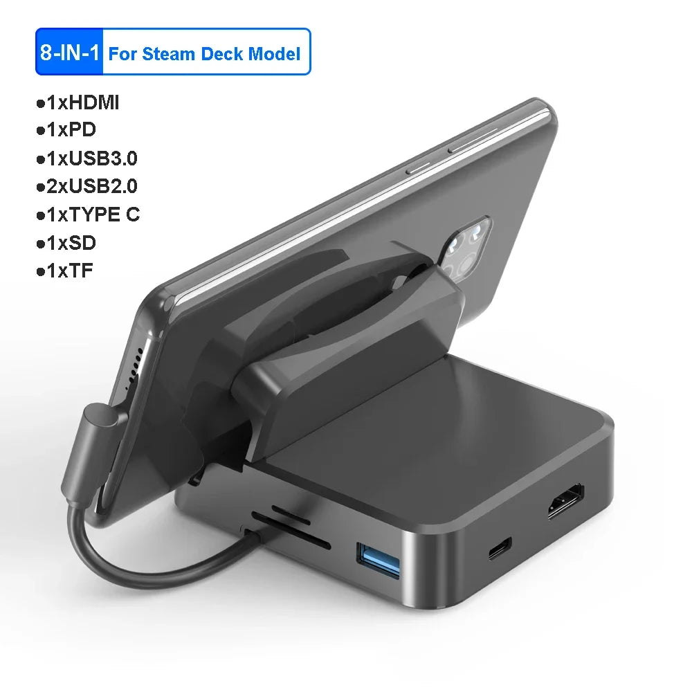 8-IN-1 Bracket Docking Station USB C Hub for Steam Deck Type C to 4K HDMI Adapter USB Splitter USB 3.0 HUB for PC Laptop Macbook