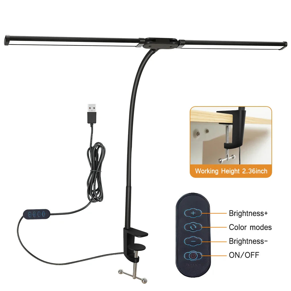Double Head LED Clip Remote Control Desk Lamp Architect Table Lamp for Home Office Lighting 5 Color Modes and 5 Dimmable