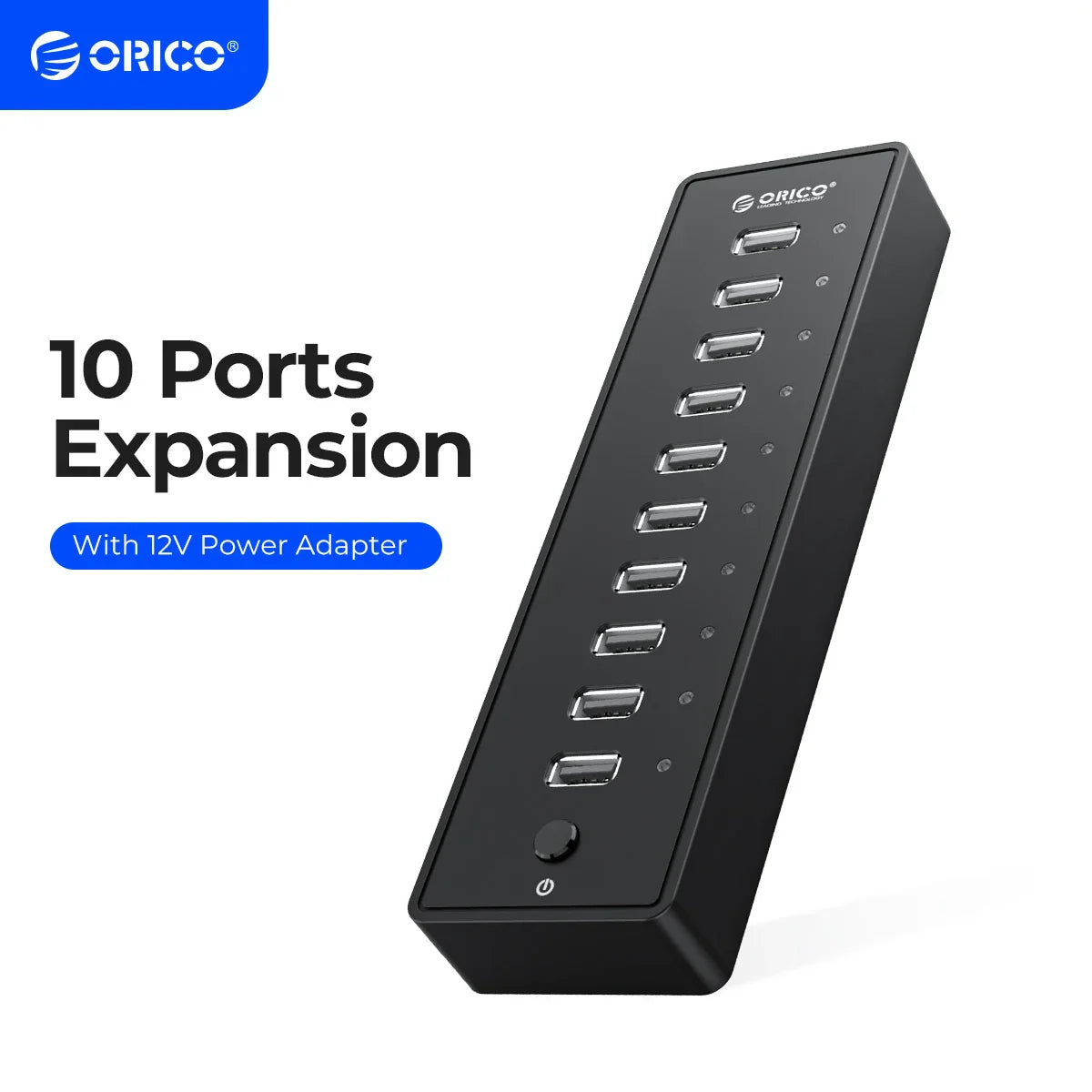 ORICO P10 USB HUB 10-port high-speed USB 3.0/2.0 splitter with 12V power adapter for PC and laptops