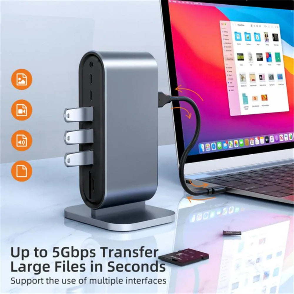USB C docking station hub with multiple ports for 5Gbps transfer and large file support for MacBook