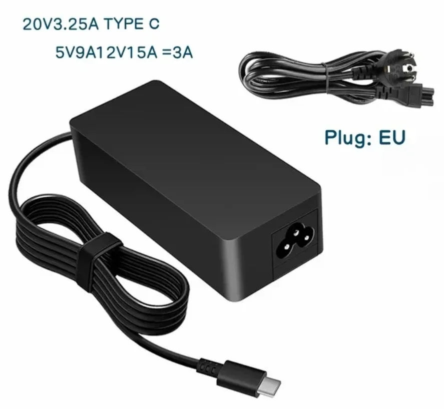 65W USB-C laptop charger with EU plug for Lenovo ThinkPad and Thinkbook models