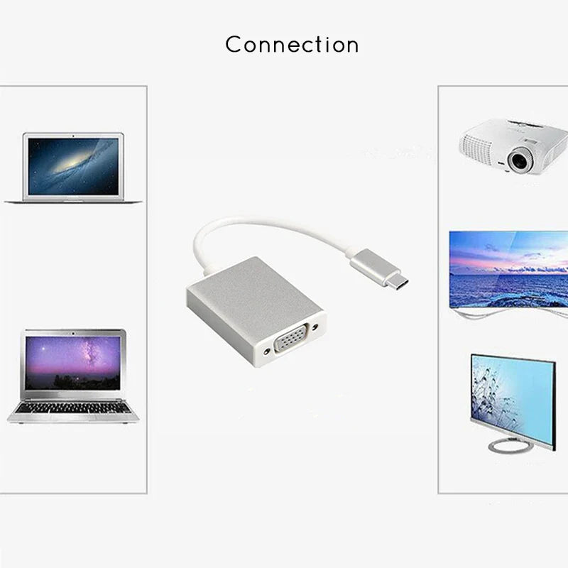 USB C Thunderbolt3 to VGA 1080P Display Adapter Type-C Male to VGA Female Converter Cable for Surface Book 2 Monitor Projector