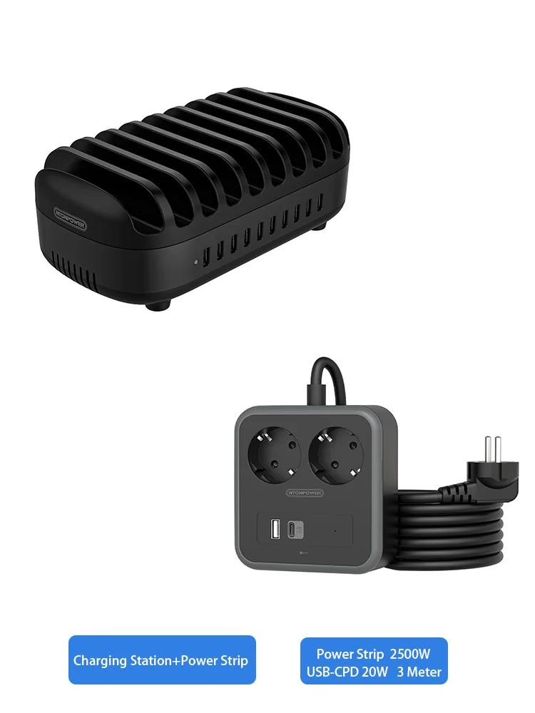 120W Fast Charging Station USB-C Hub with 10 Ports and Cooling Fan EU Plug for Multiple Devices