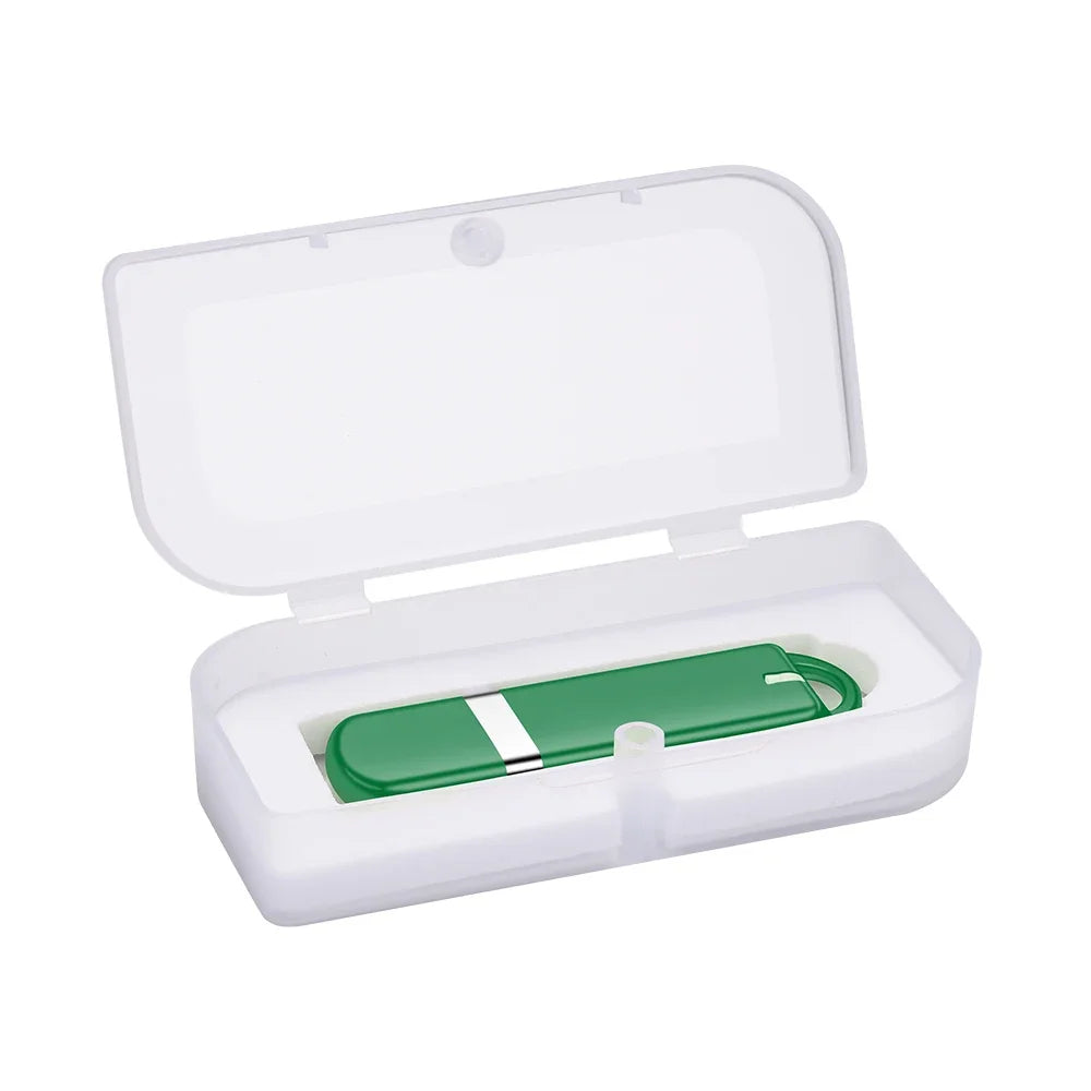Green JASTER 64GB USB Flash Drive in a white gift box, showcasing a professional look for business gifts.