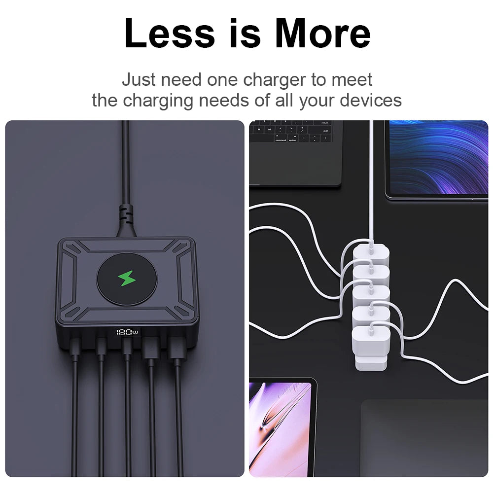 Ueetop 205W GaN Charger Digital Display Desktop USB Type C Charger PD 100W PPS 45W QC4.0 Fast Charging For Laptop Tablet Phone