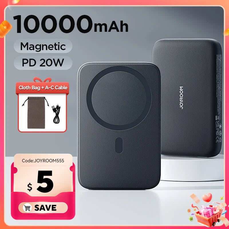 Joyroom PD20W Power Bank Magnetic 10000mAh Portable Wireless Fast Charging Power Bank For iPhone 15 Pro Max 16 Pro Max
