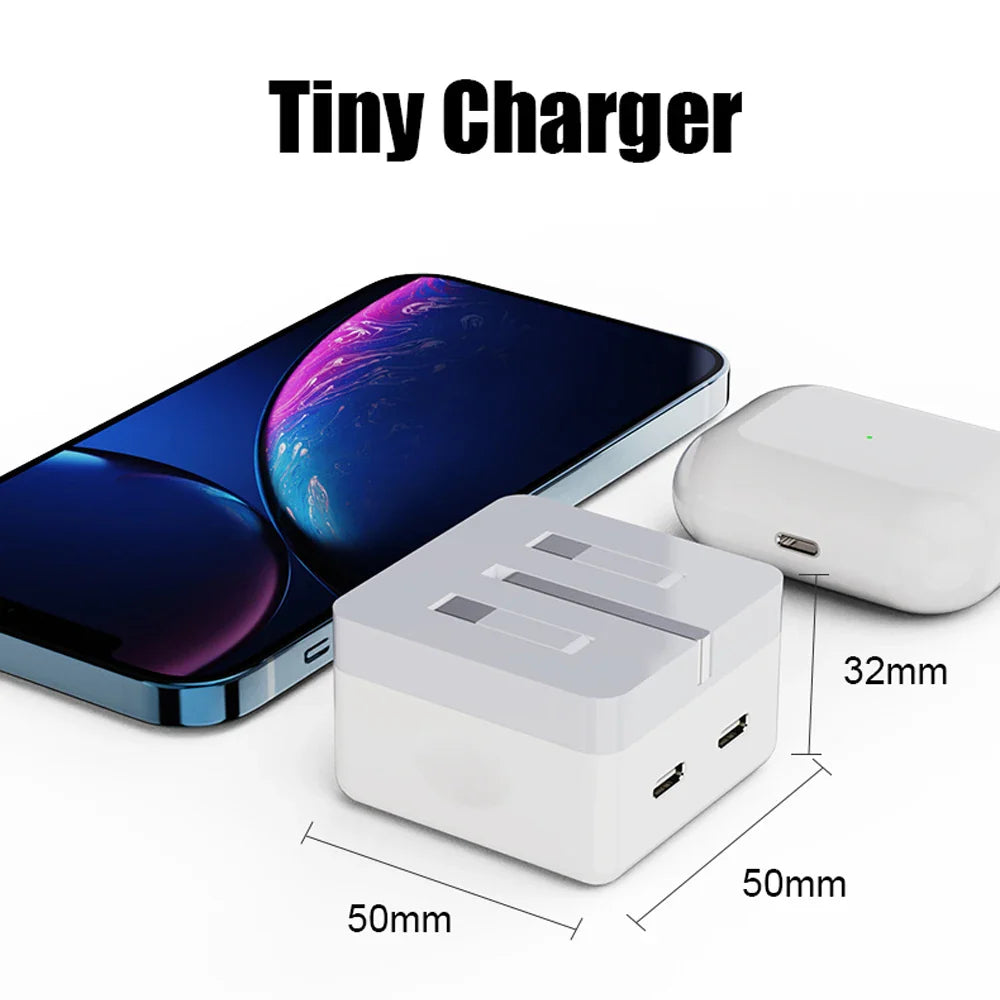 40W Dual USB C Port Fast Charger Foldable Type C EU UK US Plug Wall Charger Block For iPhone 14 Pro Max 12 13 iPad Power Adapter