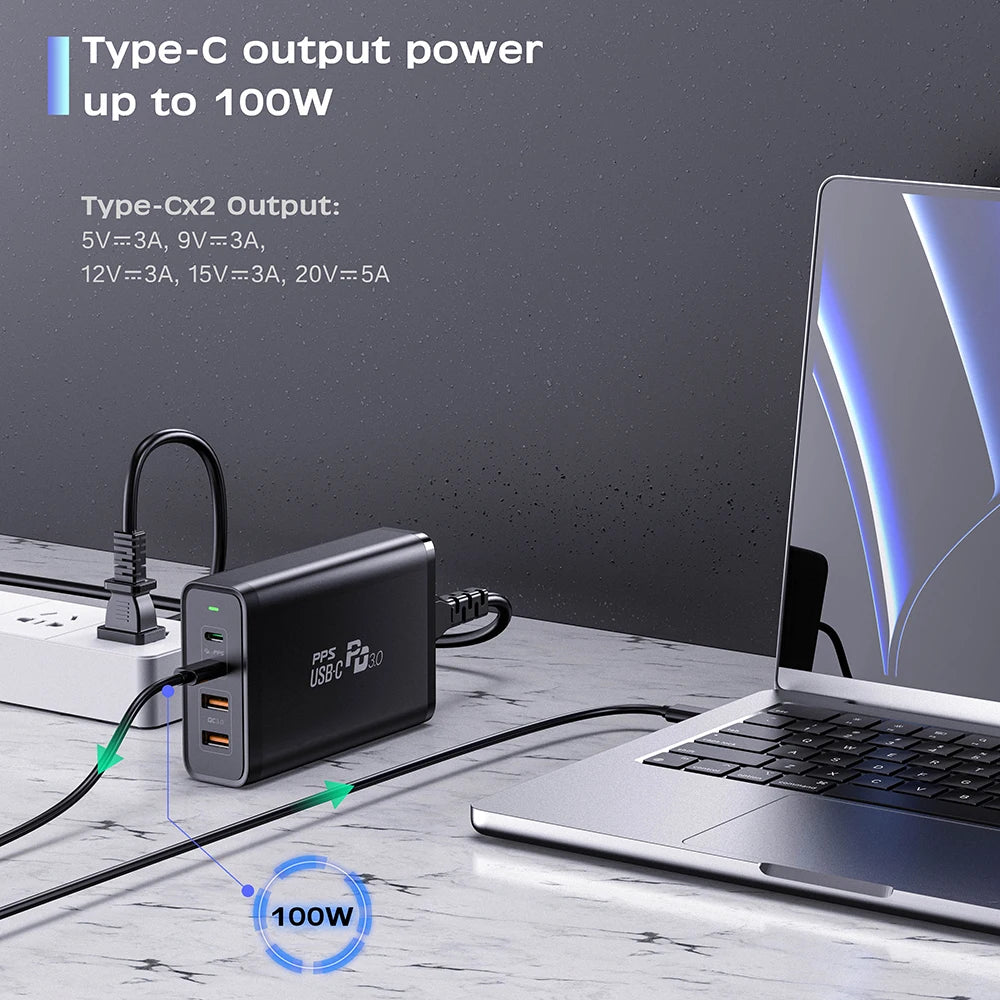 Ubigbuy 245W USB C Charger, Laptop GaN Power Adapter 4 Ports Desktop Fast Charging Station for MacBook Pro,iPhone 15 14,Galaxy