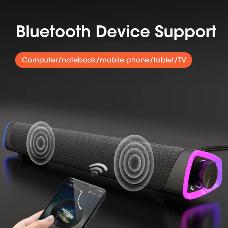 4D Computer Speaker Bar with Bluetooth 5.0, stereo sound, USB powered, compatible with MacBook, laptop, notebook, PC, and mobile devices
