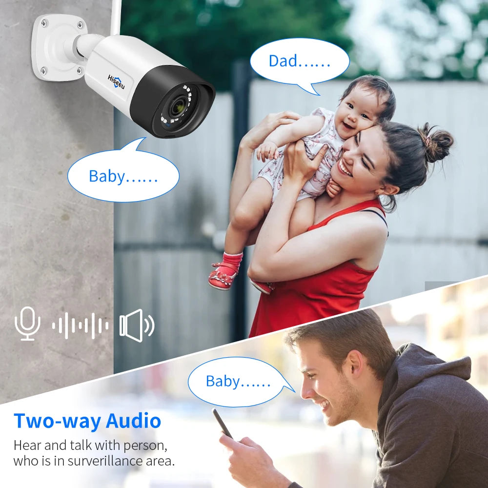 Hiseeu H.265 16CH NVR 5MP Wifi Surveillance Camera System Color Night Human Motion 2 Way Audio WiFi Outdoor Security Cameras Set