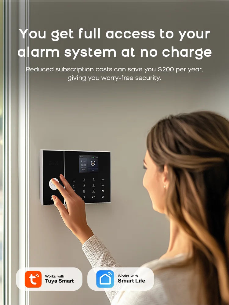 PGST Smart Life Alarm System for Home WIFI GSM Security Alarm Host with Door and Motion Sensor Tuya Smart App control work Alexa