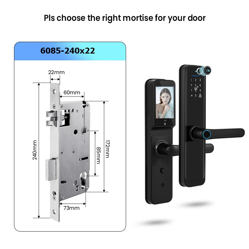 Tuya Wifi Smart Door Lock Electronic Digital Lock with Biometric Fingerprint Camera Smart Card Password Key Unlock Feature