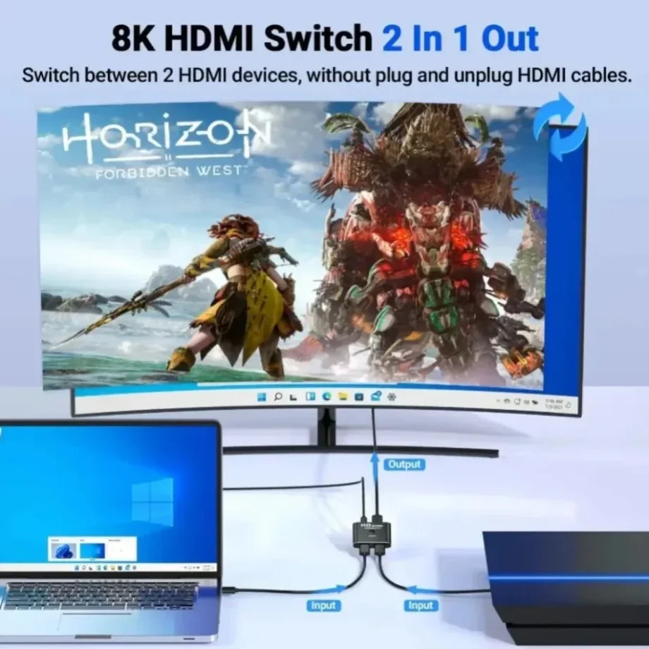 PzzPss 8K 60Hz HDMI Switch Splitter Bi-Direction 4K 60Hz HDMI Switcher 1x2/2x1 For PC Laptop Xbox PS3/4 to Monitor Projector