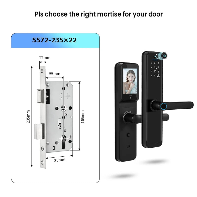 Tuya Wifi Smart Door Lock Electronic Digital Lock with Biometric Fingerprint Camera Smart Card Password Key Unlock Feature