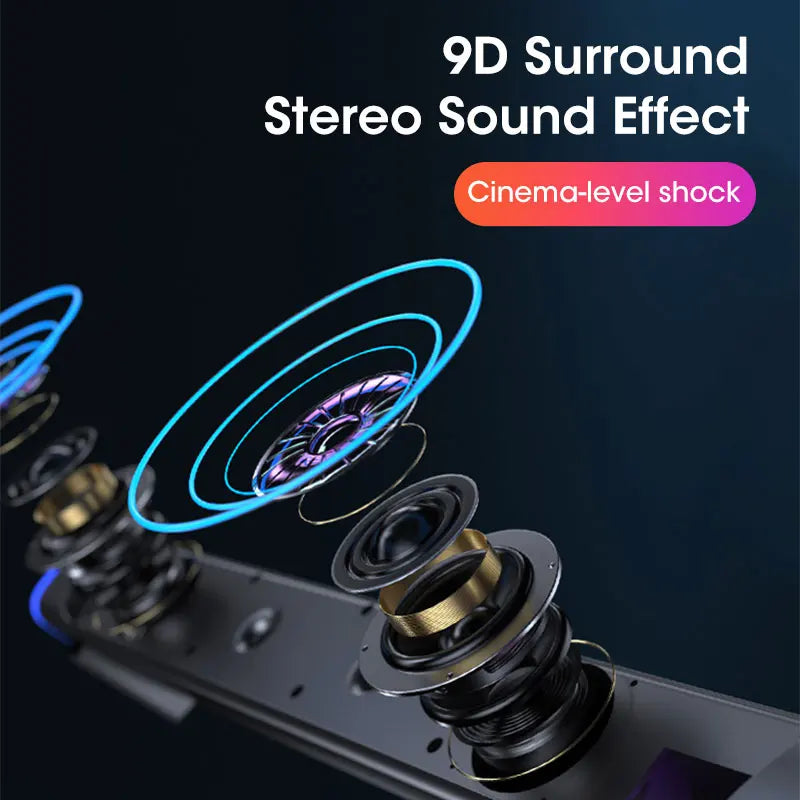 4D computer speaker bar with 9D surround stereo sound and cinema-level shock effect