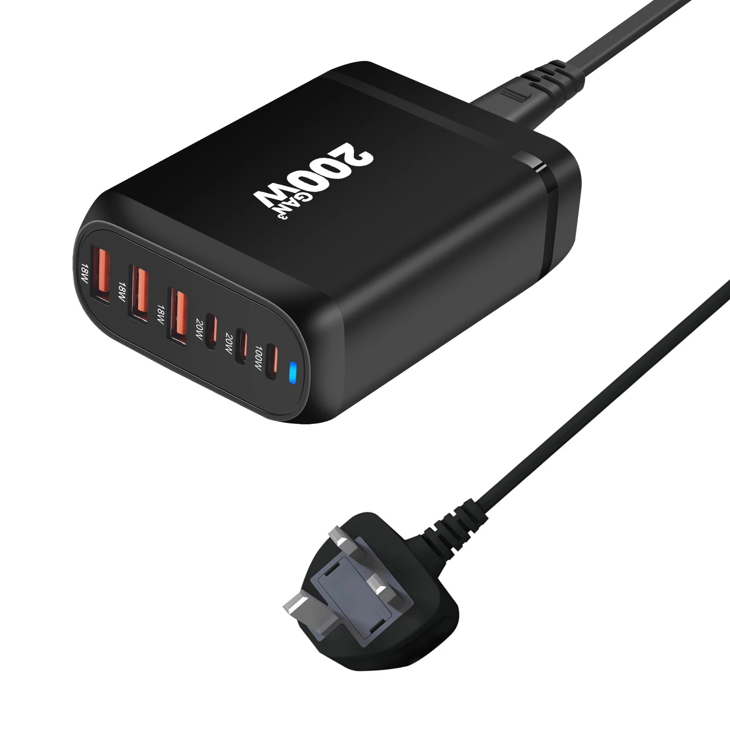 200W 3A3C GaN Charging Station Block Hub 6-Port USB Type C PD Charger Quick Charge 3.0 for Laptop 3A3C GaN Quick Charger