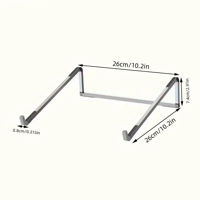 Foldable adjustable aluminum alloy laptop stand with silicone pads and triangle design, 26x26x7.4 cm size