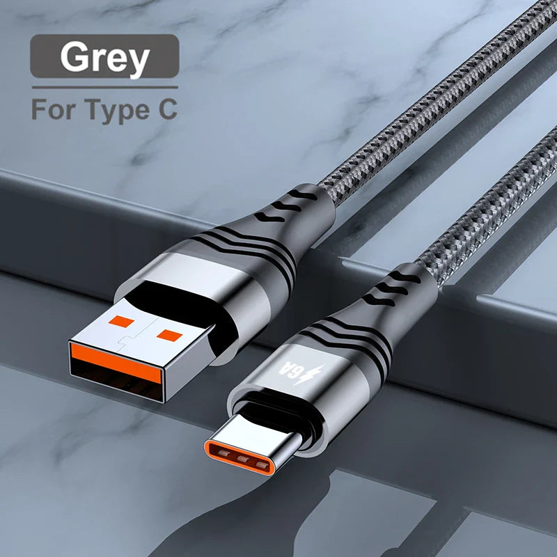 66W USB Type-C Data Cable 6A Super Fast Charging Cable Suitable for iphone 15 Huawei Oppo Xiaomi Vivo Braided Charging Cable