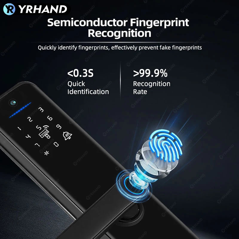 Tuya Wifi Smart Door Lock Electronic Digital Lock with Biometric Fingerprint Camera Smart Card Password Key Unlock Feature