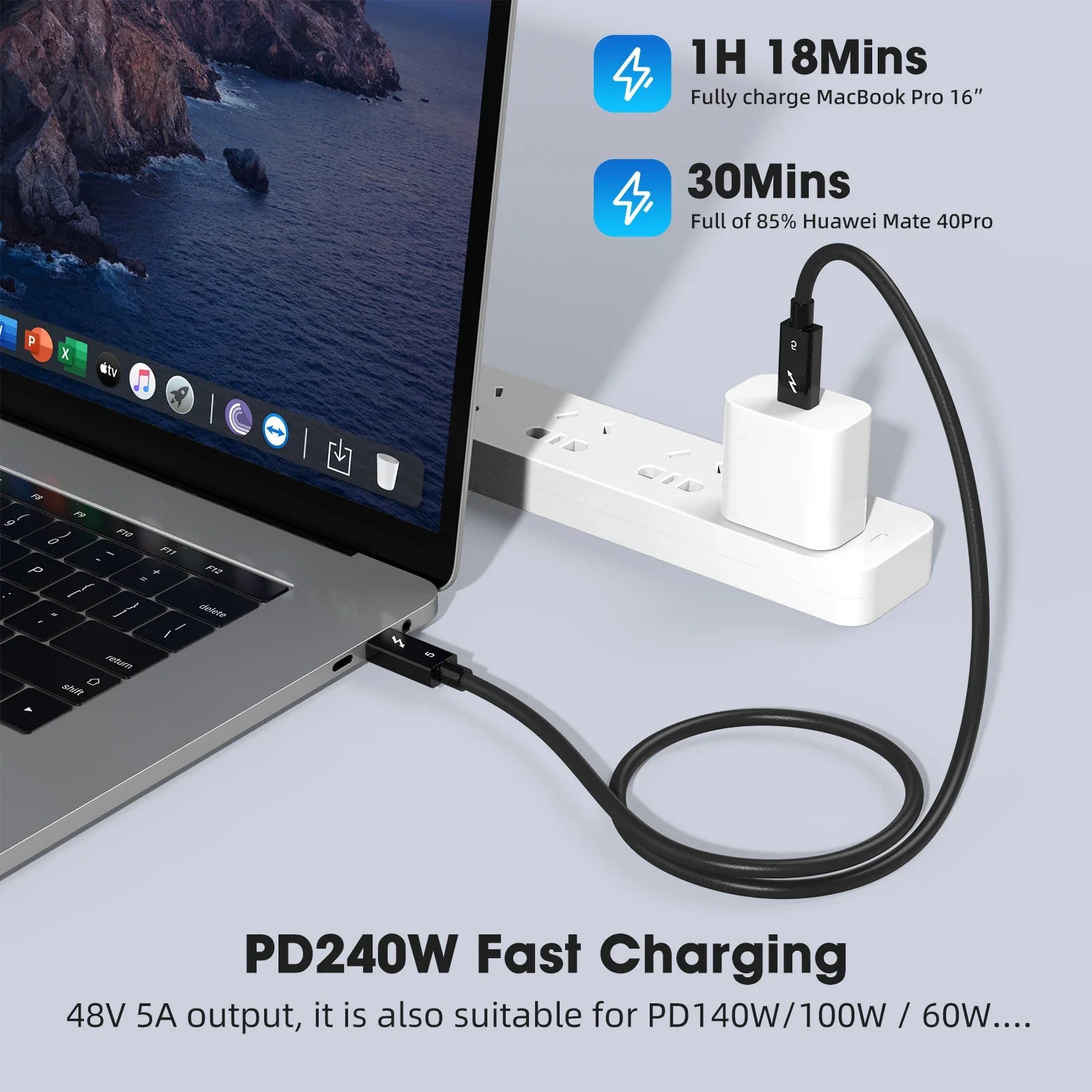 Thunderbolt 5 Full-Function Data Cable 0.5M 1M 2M PD 240w 16K 30Hz Video Output 120Gbps USB C to USB C Fast Charging USB5 Cable