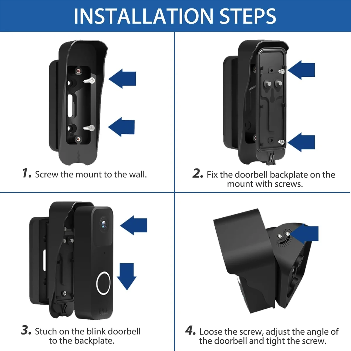 Doorbell Mount Angle Adjustable Mount Kit Blink Doorbell Camera Angle Mount, for Blink Video Doorbell Camera B20
