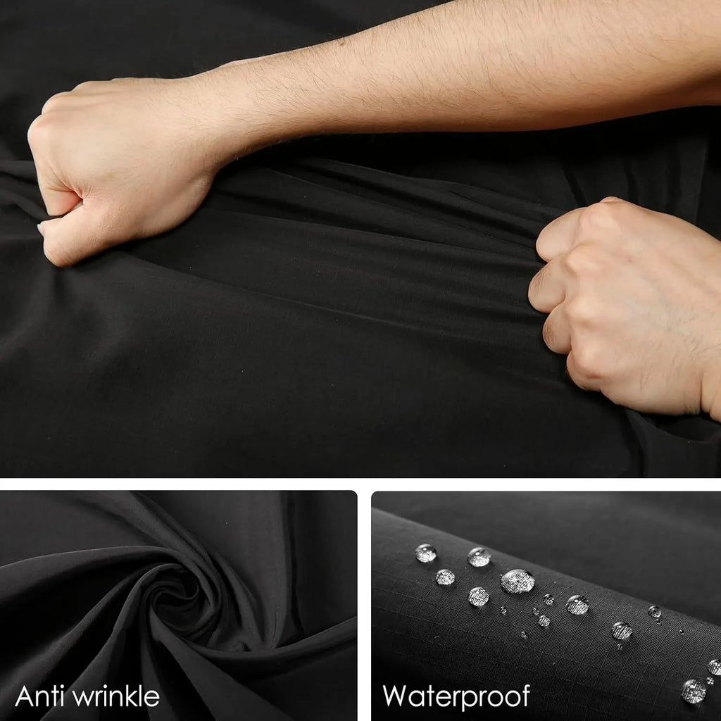 Demonstration of BANGE Mens Laptop Backpack's anti-wrinkle and waterproof fabric features.