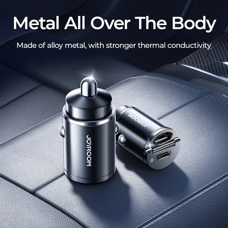 Joyroom Dual Ports Car Charger 30W Pull Ring USB Type-C Super Fast Charging Car Phone Charger Car Charging Accessories PD QC