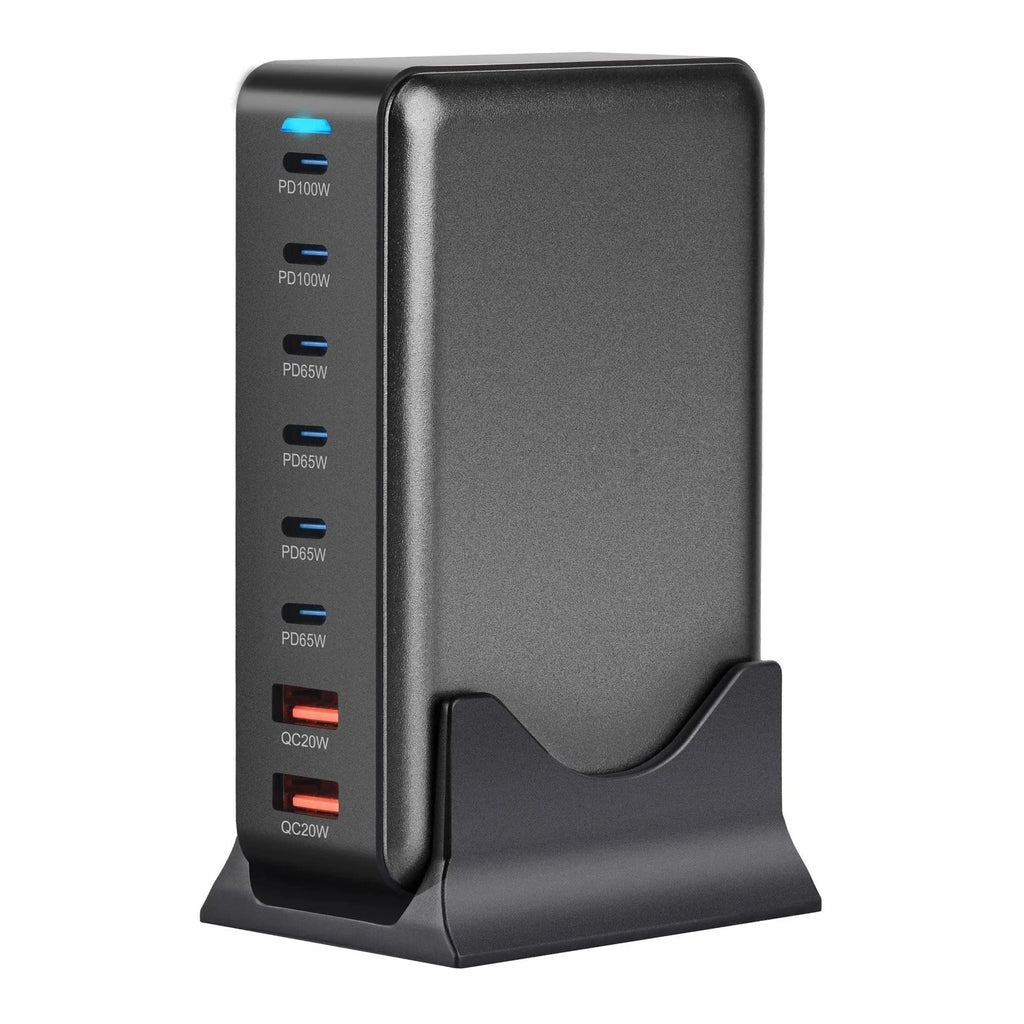 Multi-port 500W GaN desktop charger with 8 USB and Type-C PD fast charging ports