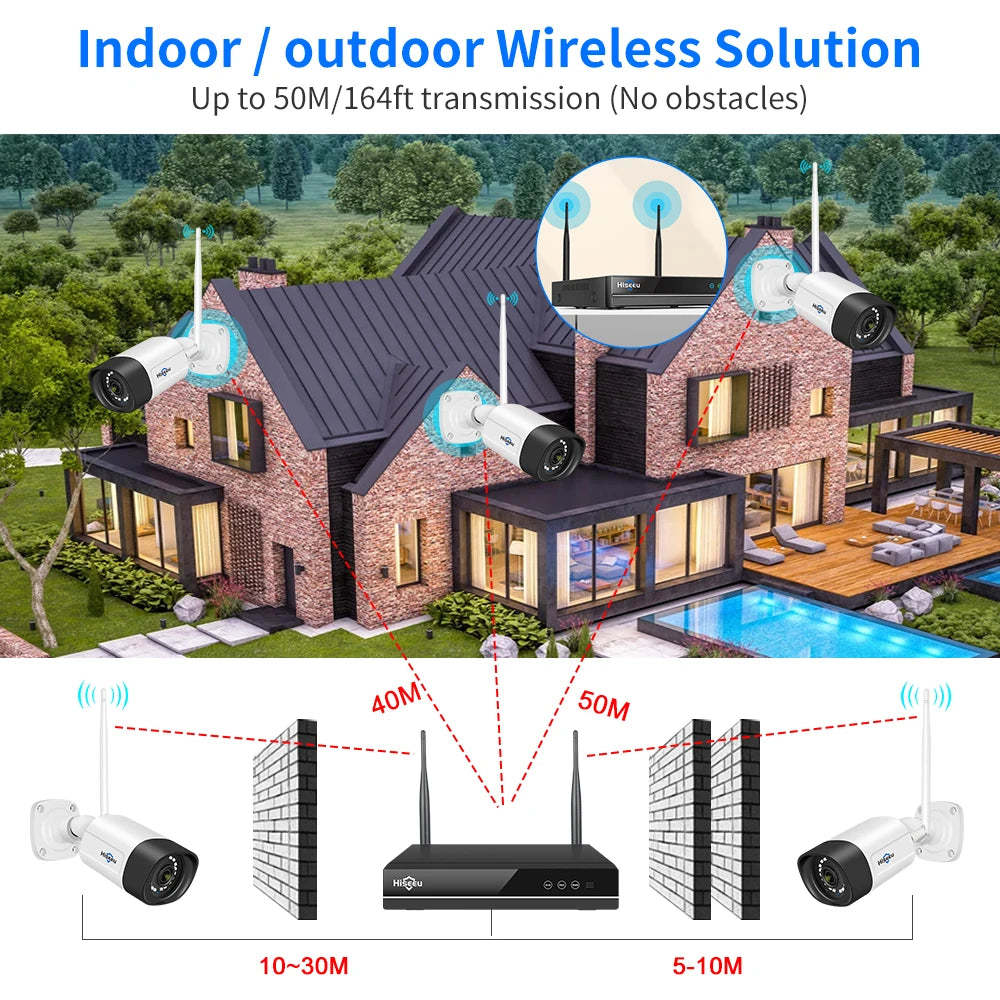 Hiseeu H.265 16CH NVR 5MP Wifi Surveillance Camera System Color Night Human Motion 2 Way Audio WiFi Outdoor Security Cameras Set