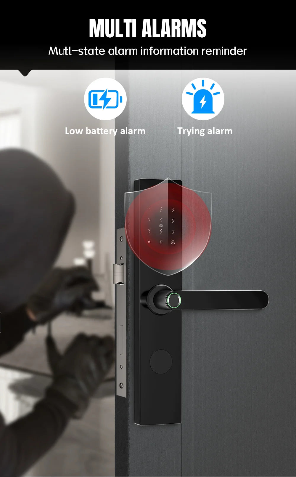 Wifi Smart Fingerprint Door Lock Digital Electronic Lock Fingerprint/IC Card/Password/Key/APP Remote Unlock Work with Alexa
