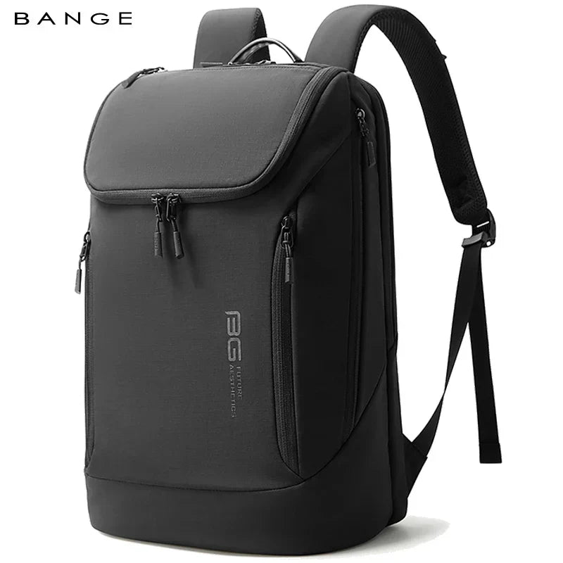Black BANGE casual nylon soft anti-wrinkle backpack for 15.6 inch laptop with waterproof travel design and lightweight arcuate shoulder straps