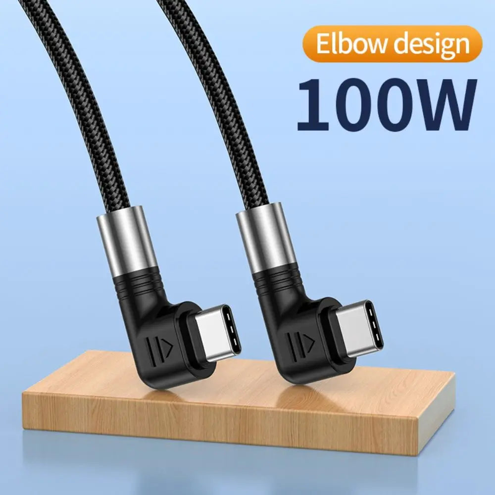 90 Degree 20V 5A Emarker Chip QC4.0 USB-C Data Cord Type C Cable Fast Charging PD 100W