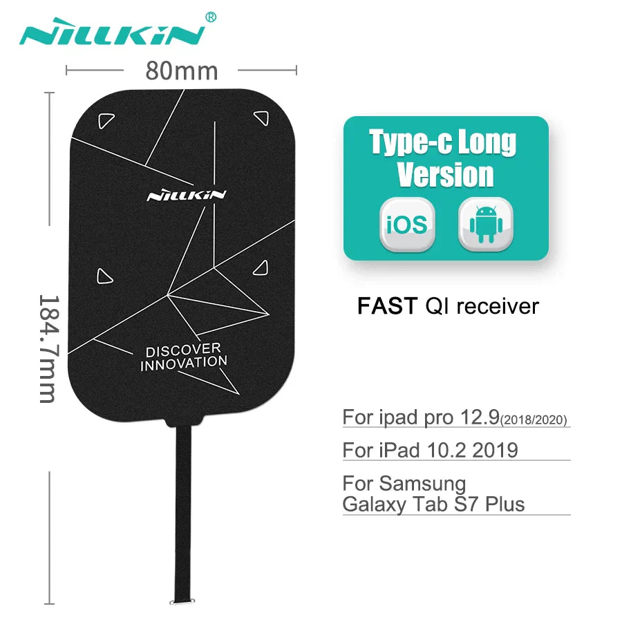 Nillkin iPad wireless charging receiver Type-C long version compatible with iPad Pro 12.9, iPad 10.2, and Samsung Galaxy Tab S7 Plus