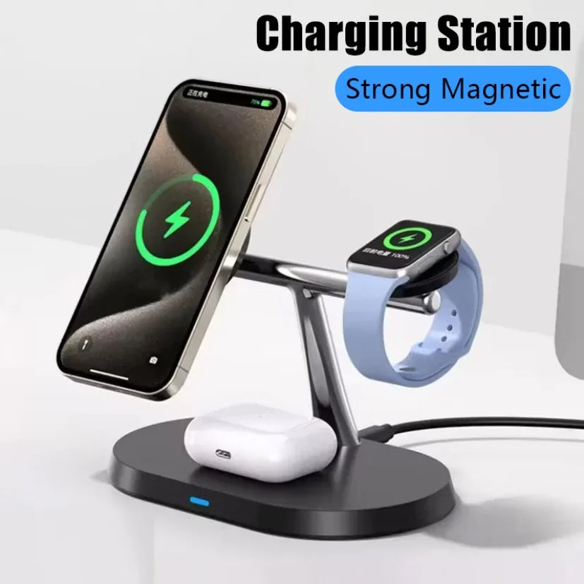 3 in 1 magnetic wireless charger stand for iPhone, Apple Watch, and AirPods with fast charging and strong magnetic alignment