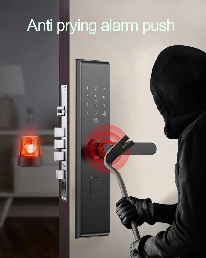 Smart Digital Door Lock Fingerprint Password Anti-theft Magnetic Card Key Unlock Doorlock WiFi Tuya APP