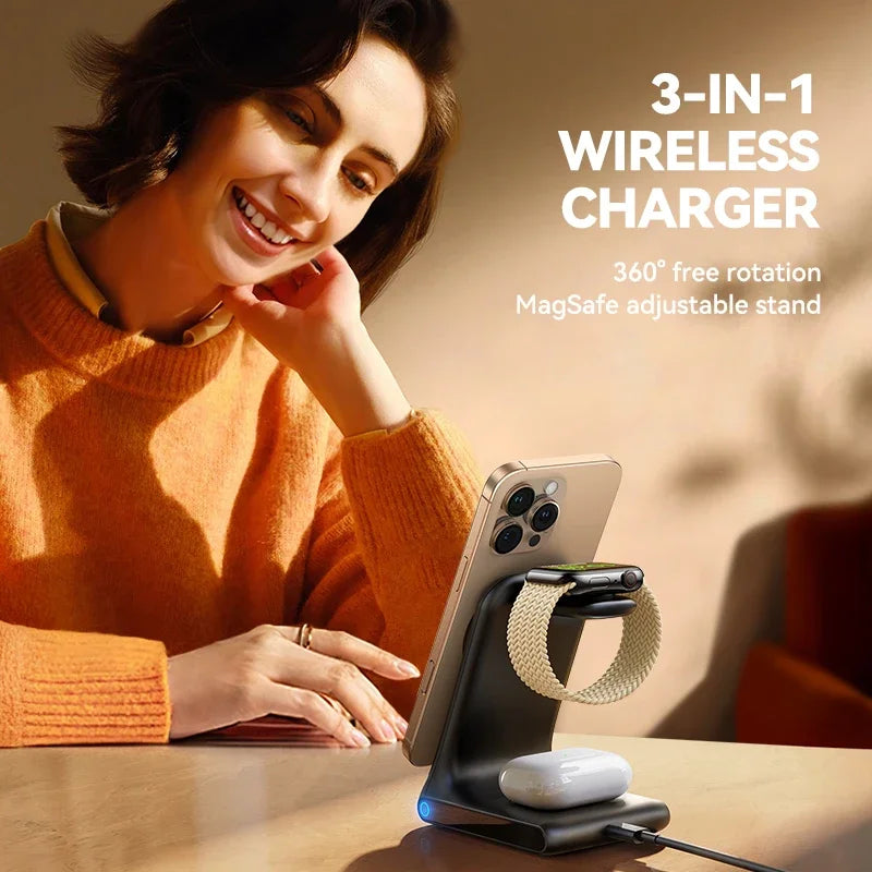 Joyroom 3-in-1 Magnetic Wireless Charging Station Wireless Phone Charger Stand for iPhone 16 15 14 13 12 for iWatch for AirPods
