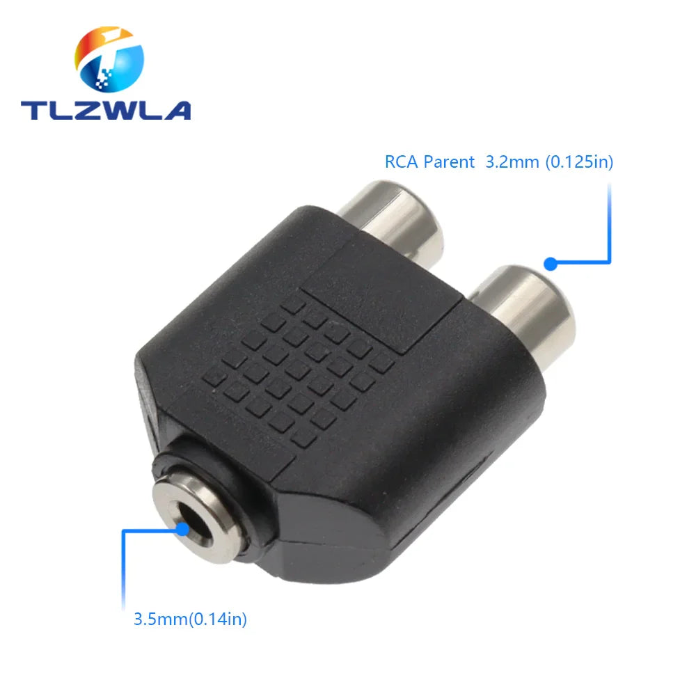 1PCS RCA Female Socket Turn 3.5MM Stereo Plug Audio Adapter 6.3MM Stereo Plug To RCA Socket 2 in 1 Stereo Connector