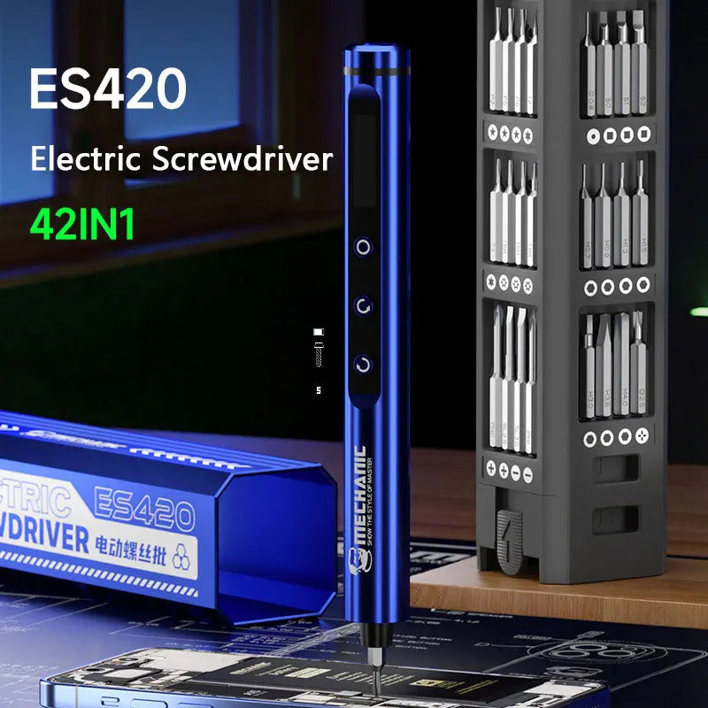 Mechanic ES420 42-in-1 Electric Screwdriver Set S2 Steel Bits 5-Speed Adjustable LED Light for Precision Phone Laptop Repair