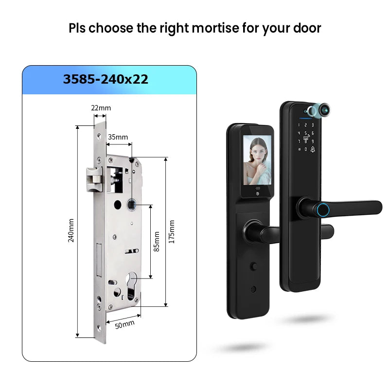 Tuya Wifi Smart Door Lock Electronic Digital Lock with Biometric Fingerprint Camera Smart Card Password Key Unlock Feature