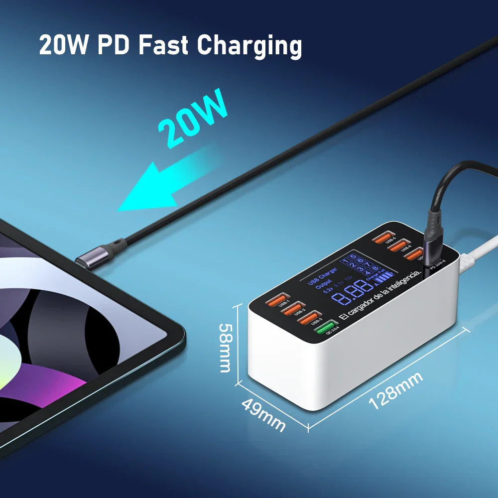 ASOMETECH 60W Quick Charge USB C charger adapter with LCD display and multiple ports for fast charging phones and tablets