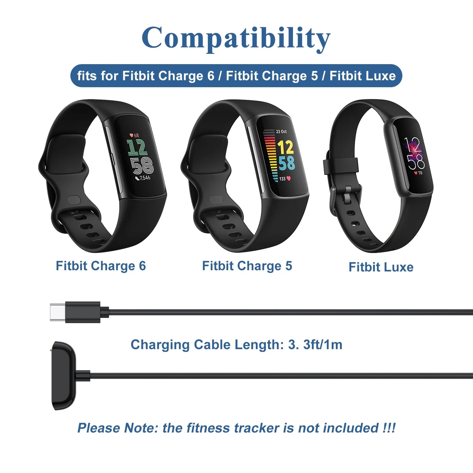 Type C Watch Charger For Fitbit Charge 5 6 Magnetic Charging Cable For Fitbit Luxe Portable Charging Dock Adapter Accessories