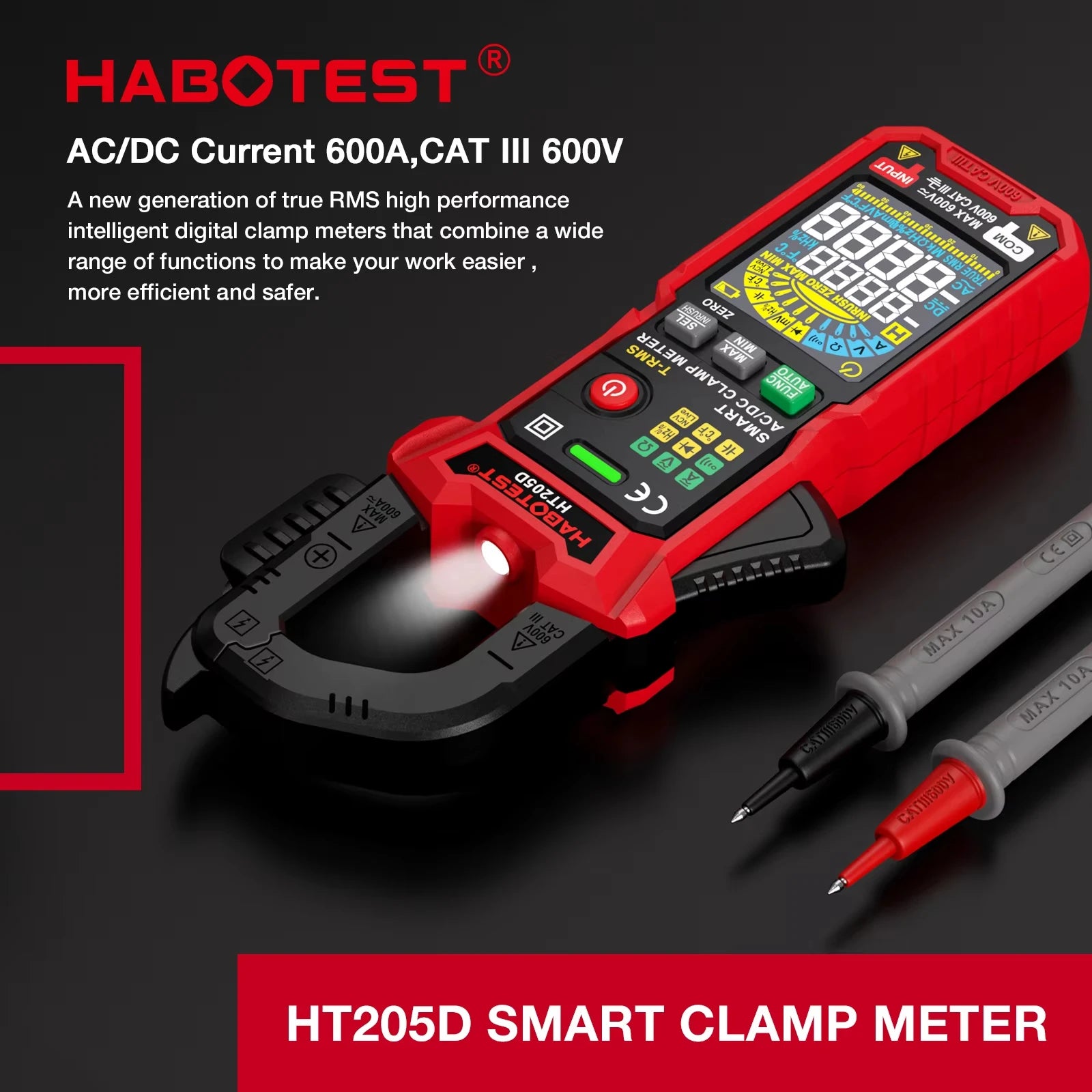 HABOTEST HT205A/D Clamp Meter Auto Range True RMS NCV DC AC Voltage Inrush Current Temperature Tester Automatic Voltmeter