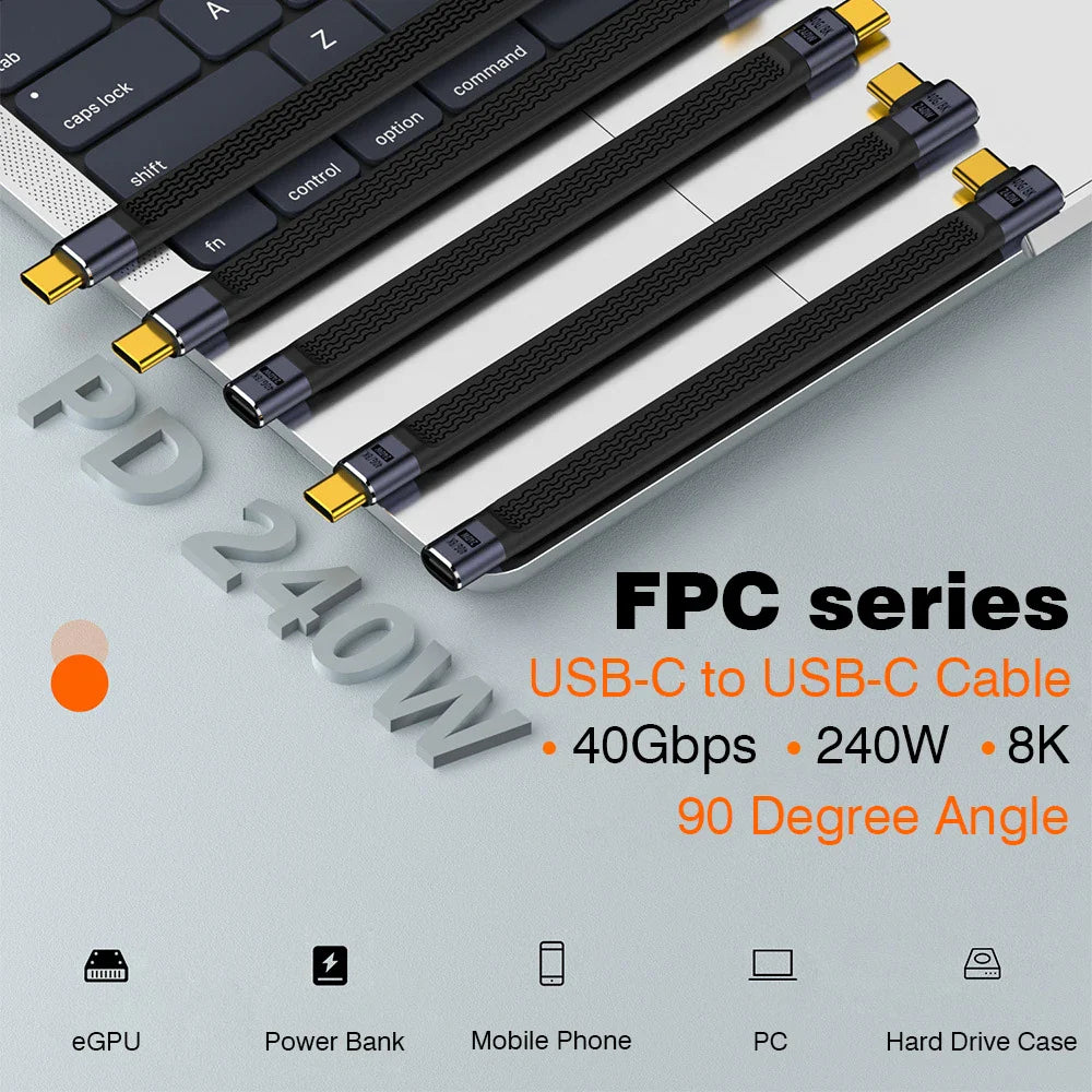 USB4 Elbow Short Cable 13.5cm Thunderbolt4 Type C Cable 40Gbps PD240W Charging Cable for SSD Laptop Macbook Phone iPhone15 iPad
