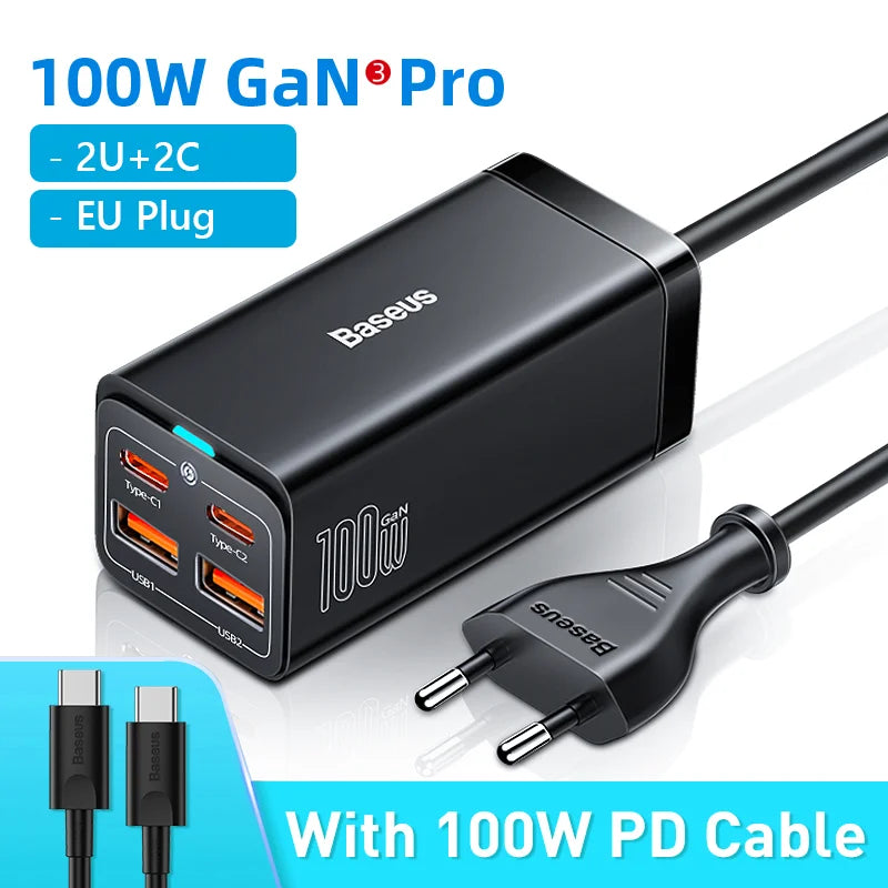 Baseus PD 100W GaN Charger USB Type C Desktop Charger Station Quick Charge 4.0 QC 3.0 Fast Charging For Macbook iPhone 14 Xiaomi