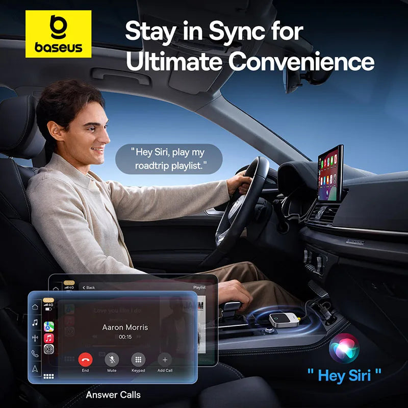 Baseus Wireless CarPlay Adapter for smart voice control and hands-free calls in car