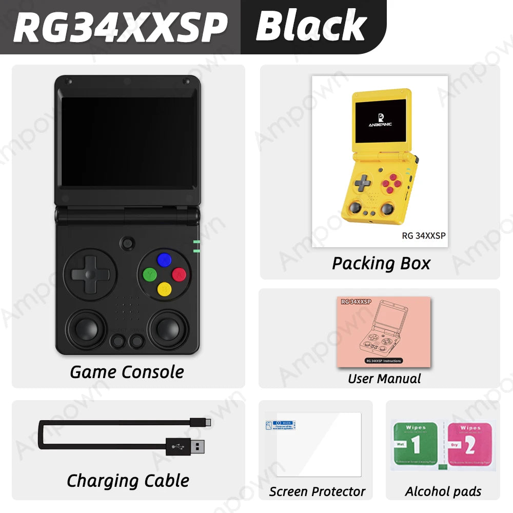 Anbernic RG34XXSP Flip Handheld Game Console 3.4'' IPS Screen TV Output Linux System Hall Magnetic Flip Cover Video Player Gifts